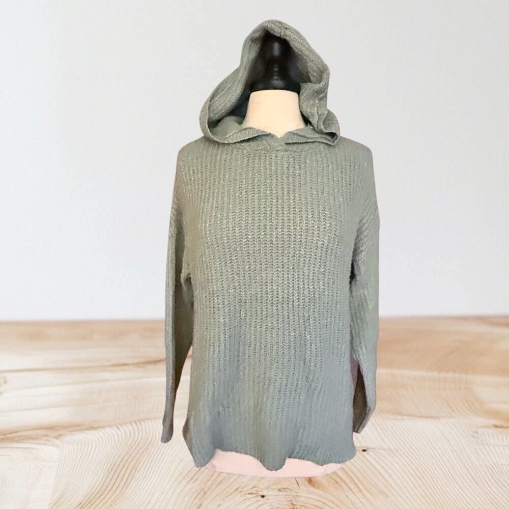 Rachel Zoe Sweater‎ Sz S Womens Oversized Blue Hooded Ribbed Knit Tunic HiLo